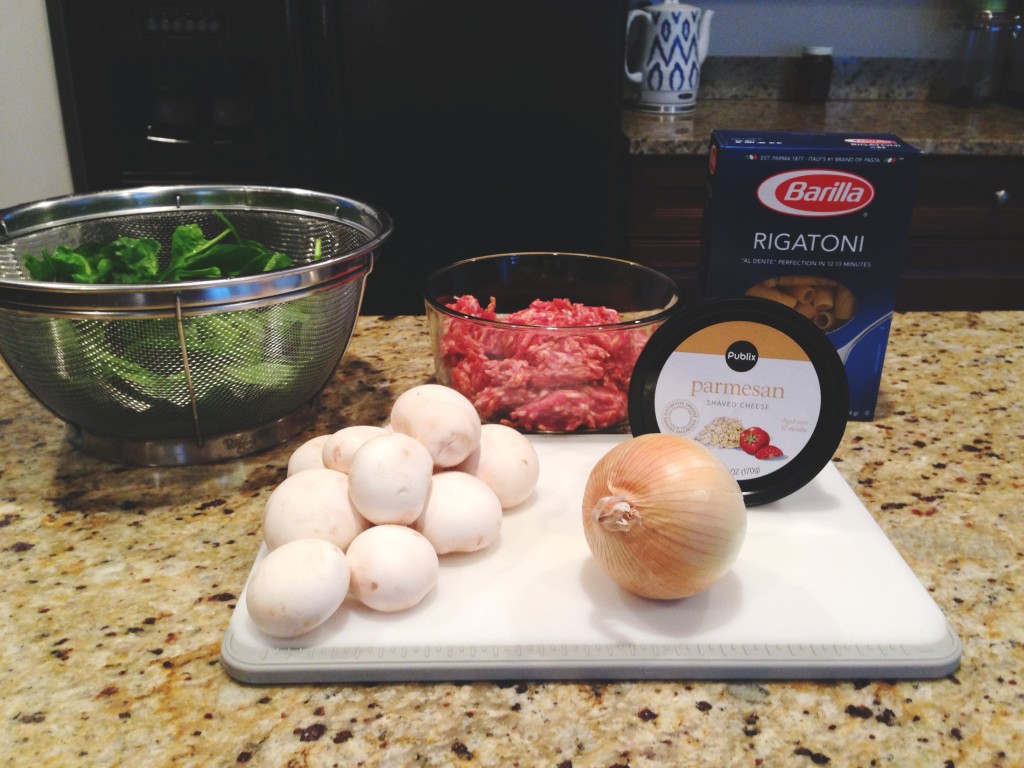 rigatoni italian sausage button mushrooms onion spinach parmesan homemade ragu sauce 