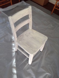 first coat white paint tiny chair refurb