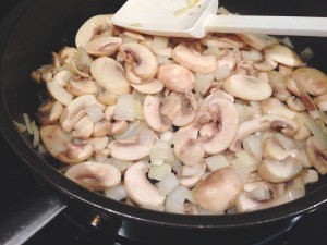 button mushrooms yellow onion butter olive oil saute translucent salt pepper