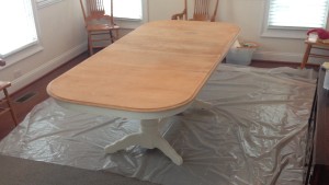 ugly oak refurb painted base sanded table top ready for stain