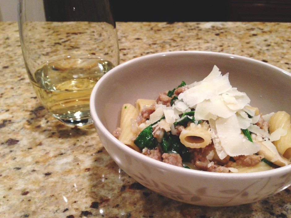 made from scratch sauce ruxrigatoni button mushrooms onion spinach parmesan italian sausage